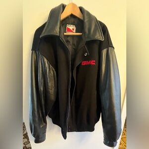 Vintage Leather & Wool GMC Varsity Style Jacket XL Black